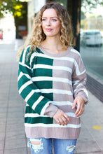 Load image into Gallery viewer, Hunter Green &amp; Taupe Striped Color Block Sweater
