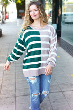 Load image into Gallery viewer, Hunter Green &amp; Taupe Striped Color Block Sweater
