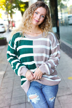 Load image into Gallery viewer, Hunter Green &amp; Taupe Striped Color Block Sweater
