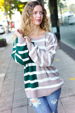 Load image into Gallery viewer, Hunter Green &amp; Taupe Striped Color Block Sweater
