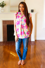 Load image into Gallery viewer, Tropical Breeze Peach Floral Banded V Neck Flutter Sleeve Top
