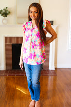 Load image into Gallery viewer, Tropical Breeze Peach Floral Banded V Neck Flutter Sleeve Top
