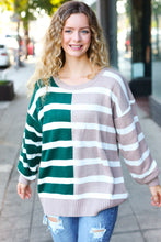 Load image into Gallery viewer, Hunter Green &amp; Taupe Striped Color Block Sweater
