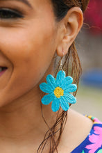 Load image into Gallery viewer, Sky Blue Daisy Flower Straw  Dangle Earrings
