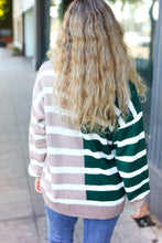 Load image into Gallery viewer, Hunter Green &amp; Taupe Striped Color Block Sweater
