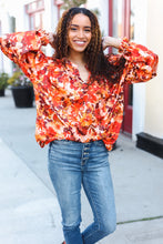 Load image into Gallery viewer, Fall Vibes Rust Floral Print Notched Neck Smocked Satin Top
