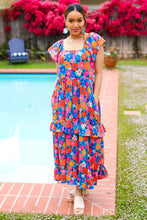 Load image into Gallery viewer, Follow Me Aqua Floral Print Square Neck Tiered Ruffle Maxi Dress
