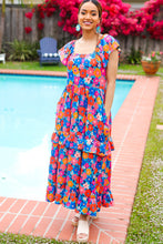 Load image into Gallery viewer, Follow Me Aqua Floral Print Square Neck Tiered Ruffle Maxi Dress
