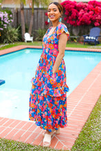 Load image into Gallery viewer, Follow Me Aqua Floral Print Square Neck Tiered Ruffle Maxi Dress
