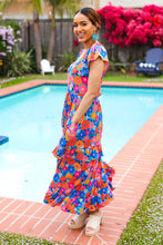 Load image into Gallery viewer, Follow Me Aqua Floral Print Square Neck Tiered Ruffle Maxi Dress
