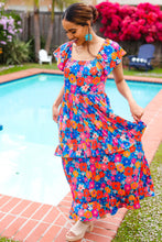 Load image into Gallery viewer, Follow Me Aqua Floral Print Square Neck Tiered Ruffle Maxi Dress
