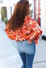 Load image into Gallery viewer, Fall Vibes Rust Floral Print Notched Neck Smocked Satin Top
