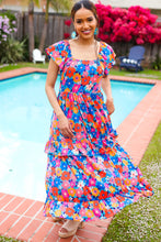 Load image into Gallery viewer, Follow Me Aqua Floral Print Square Neck Tiered Ruffle Maxi Dress
