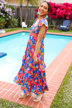 Load image into Gallery viewer, Follow Me Aqua Floral Print Square Neck Tiered Ruffle Maxi Dress
