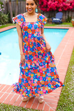 Load image into Gallery viewer, Follow Me Aqua Floral Print Square Neck Tiered Ruffle Maxi Dress
