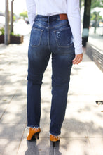 Load image into Gallery viewer, Judy Blue Dark Wash Mid Rise Distressed Straight Leg Jeans
