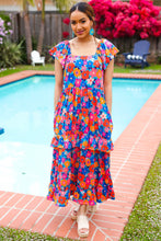 Load image into Gallery viewer, Follow Me Aqua Floral Print Square Neck Tiered Ruffle Maxi Dress
