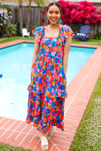 Load image into Gallery viewer, Follow Me Aqua Floral Print Square Neck Tiered Ruffle Maxi Dress
