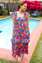 Load image into Gallery viewer, Follow Me Aqua Floral Print Square Neck Tiered Ruffle Maxi Dress
