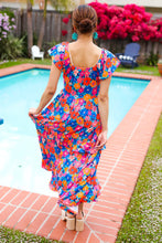 Load image into Gallery viewer, Follow Me Aqua Floral Print Square Neck Tiered Ruffle Maxi Dress
