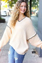 Load image into Gallery viewer, The Perfect Day Oatmeal Notched Neck Contrast Stitch Knit Hoodie
