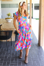 Load image into Gallery viewer, Bold &amp; Beautiful Multicolor Abstract Floral Fit &amp; Flare Midi Dress
