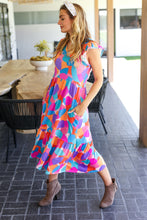 Load image into Gallery viewer, Bold &amp; Beautiful Multicolor Abstract Floral Fit &amp; Flare Midi Dress
