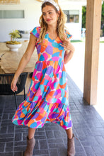 Load image into Gallery viewer, Bold &amp; Beautiful Multicolor Abstract Floral Fit &amp; Flare Midi Dress
