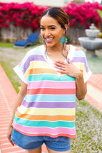 Load image into Gallery viewer, Sieze The Day Rainbow Striped V Neck Drop Shoulder Thermal Knit Top
