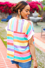 Load image into Gallery viewer, Sieze The Day Rainbow Striped V Neck Drop Shoulder Thermal Knit Top
