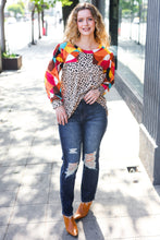 Load image into Gallery viewer, Rust &amp; Khaki Geometric Animal Print Color Block Bubble Sleeve Top
