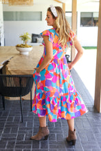 Load image into Gallery viewer, Bold &amp; Beautiful Multicolor Abstract Floral Fit &amp; Flare Midi Dress
