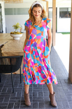 Load image into Gallery viewer, Bold &amp; Beautiful Multicolor Abstract Floral Fit &amp; Flare Midi Dress
