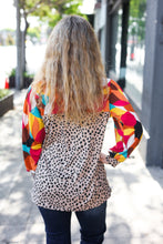 Load image into Gallery viewer, Rust &amp; Khaki Geometric Animal Print Color Block Bubble Sleeve Top
