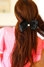 Load image into Gallery viewer, Black Satin Pearl Detail Coquette Bow
