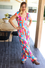 Load image into Gallery viewer, Scarlet &amp; Aqua Geometric Print Wide Leg Jumpsuit
