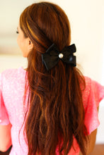 Load image into Gallery viewer, Black Satin Pearl Detail Coquette Bow
