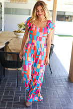 Load image into Gallery viewer, Scarlet &amp; Aqua Geometric Print Wide Leg Jumpsuit
