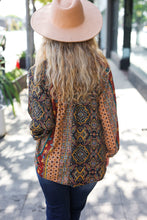 Load image into Gallery viewer, Weekend Ready Black &amp; Rust Paisley Raglan Keyhole Tie Top
