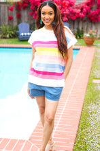 Load image into Gallery viewer, Feeling Playful Blue &amp; Fuchsia Striped Short Dolman Sleeve Knit Top
