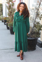 Load image into Gallery viewer, Beautiful You Holiday Green Overlap Ruffle V Neck Midi Dress
