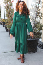 Load image into Gallery viewer, Beautiful You Holiday Green Overlap Ruffle V Neck Midi Dress
