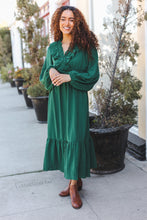 Load image into Gallery viewer, Beautiful You Holiday Green Overlap Ruffle V Neck Midi Dress
