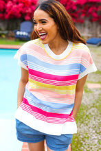 Load image into Gallery viewer, Feeling Playful Blue &amp; Fuchsia Striped Short Dolman Sleeve Knit Top
