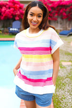 Load image into Gallery viewer, Feeling Playful Blue &amp; Fuchsia Striped Short Dolman Sleeve Knit Top
