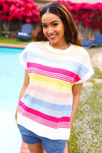 Load image into Gallery viewer, Feeling Playful Blue &amp; Fuchsia Striped Short Dolman Sleeve Knit Top
