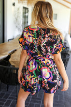 Load image into Gallery viewer, Live For Today Black Floral Surplice Woven Romper
