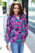 Load image into Gallery viewer, Beautiful You Hunter Green Watercolor Floral Print Notch Neck Top
