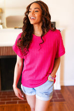 Load image into Gallery viewer, Be Your Best Fuchsia Cable Knit Dolman Short Sleeve Sweater Top
