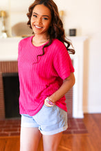 Load image into Gallery viewer, Be Your Best Fuchsia Cable Knit Dolman Short Sleeve Sweater Top
